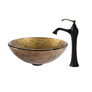 Kraus C GV 395 19mm 15000ORB Nature Terra Glass Vessel Sink and Ventus Faucet Ch