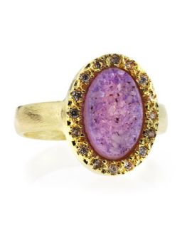Pave Setting Oval Druzy Ring, Purple, Size 7