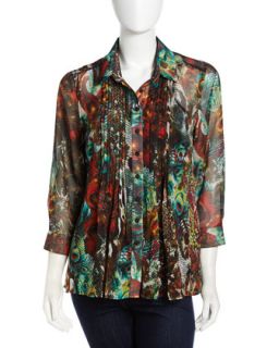 Peacock Printed Pleated Blouse