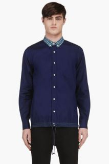 Sacai Navy Contrast Collar Drawstring Shirt
