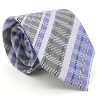 Ferrecci Classic Slim Purple Plaid Necktie With Matching Handkerchief  Tie Set