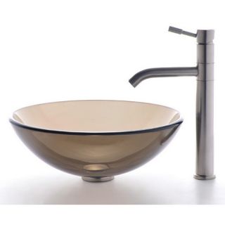 Kraus CGV10312mm2180 Bathroom Sink, Clear Brown Glass Vessel Sink and Aldo Faucet Stainless Steel