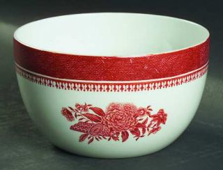 Spode Fitzhugh Red Open Rice/Sugar Bowl, Fine China Dinnerware   Red Band,Flower