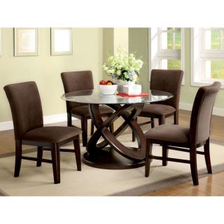 Furniture of America Zena 5 Piece Glass Top Dining Table Set with Velvet Parson