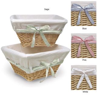 Natural Basket Set With Waffle Liner And Colored Ribbons