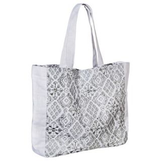 Merona Silver Embroidered Tote Handbag   White