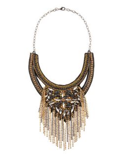 Art Deco Bib Necklace, Gold/Black
