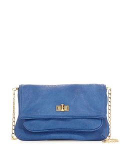 Pebbled Faux Leather Turnlock Clutch, Cobalt Blue