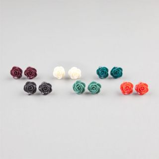 6 Pair Epoxy Rose Earrings Turquoise Combo One Size For Women 20774125
