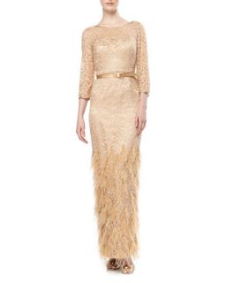 Lace and Feather Scoop Back Gown, Blonde