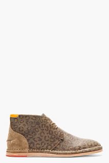 Paul Smith Jeans Khaki Leather Leopard Chuka Boots