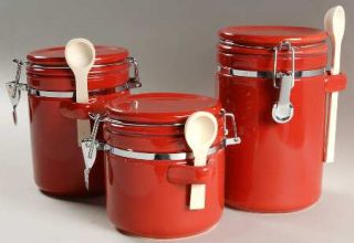 Gibson Designs Sensations Ii Red 3 Pc Hinged Lid Canister Set w/Wood Spoons, Fin
