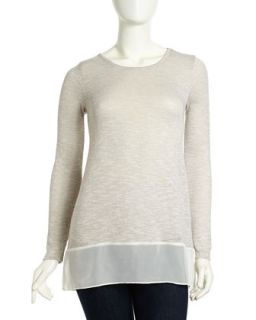 Relaxed Knit Voile Sweater, Heather Gray