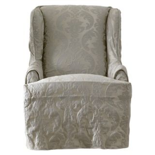 Sure Fit Matelasse Damask Wing Chair Slipcover   Linen