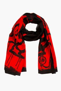 Mcq Alexander Mcqueen Black And Red Swallow Scarf