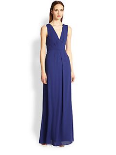 BCBGMAXAZRIA Draped Georgette Gown   Orient Blue