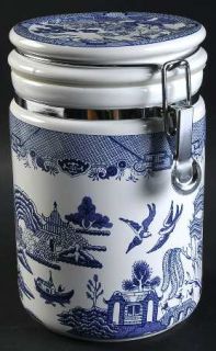 Heritage Mint Blue Willow Storage Jar & Lid, Fine China Dinnerware   Blue Geomet