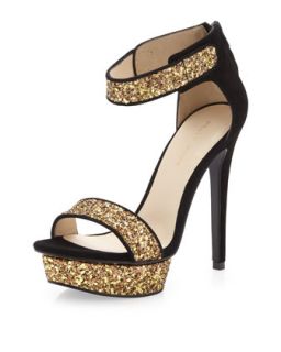 Ardina Brass Glitter Sandal, Brass/Black