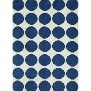 Flat weave Geometric Blue Wool Accent Rug (2 X 3)