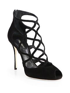 Dolce & Gabbana Suede Cage Sandals   Black