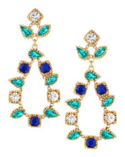 Princess Glass Facet Earrings, Green/Blue