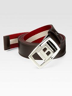 Bally Reversible Leather to Canvas Belt   Chocolate