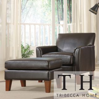 Tribecca Home Uptown Dark Brown Faux Leather Chair And Ottoman