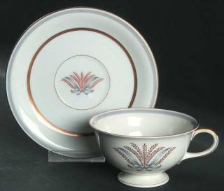 Baronet Loraine Footed Cup & Saucer Set, Fine China Dinnerware   Gray/Gold Cente