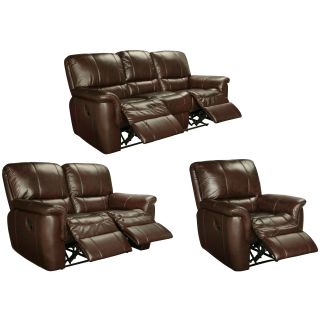 Ethan Chestnut Brown Leather Reclining Sofa, Loveseat And Recliner