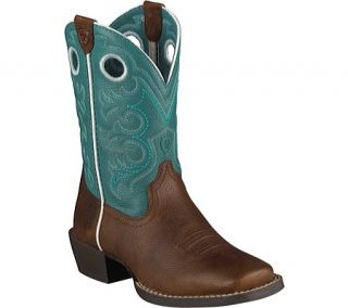 Childrens Ariat Cross Fire   Brown Oiled Rowdy/Turquoise Full Grain Leather Boo