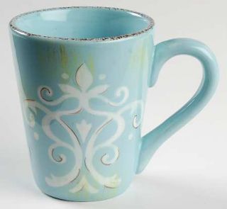 Clay Art Damask Dot Mug, Fine China Dinnerware   Blue&White,Scrolls,Dots,Floral,