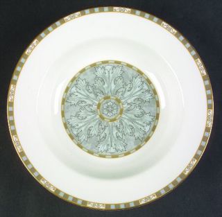 Wedgwood Corinth Rim Soup Bowl, Fine China Dinnerware   Leaf&Block On Gray Marbl