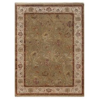 Hand knotted Green Floral Pattern Wool/ Silk Rug (8x10)