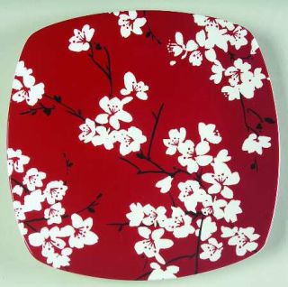 222 Fifth (PTS) Mia Blossoms Red (Soft Square) Salad Plate, Fine China Dinnerwar