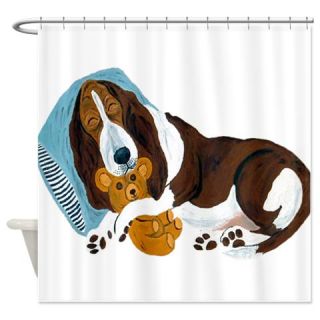  Basset Asleep With Teddy Shower Curtain  Use code FREECART at Checkout