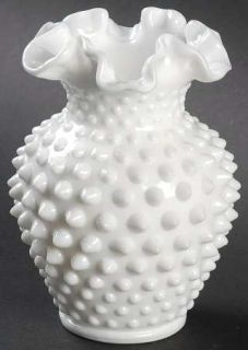 Fenton Hobnail Milk Glass 5 1/2 Inch Double Crimped Vase   Milk Glass