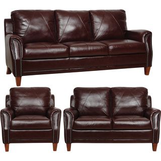 Dark Burgundy Italian Leather 3 piece Living Room Sofa Set