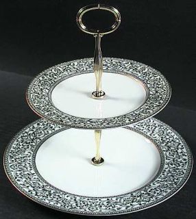Sango Spanish Lace 2 Tiered Serving Tray (Dp, Sp), Fine China Dinnerware   Black