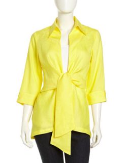 Linen Tie Front Blouse, Yellow