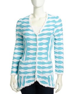 Patterned Wave Woven Cardigan, Turquoise