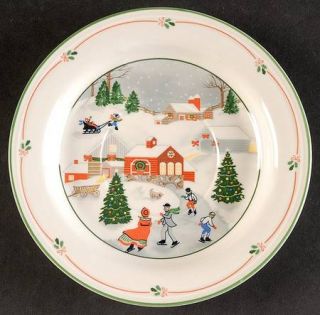 Sango Silent Night Saucer, Fine China Dinnerware   Snow Scenes,Holly,Red Lines,G