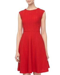 Wave Knit Fit And Flare Dress, Red