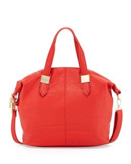 Convertible Faux Leather Satchel Bag, Coral