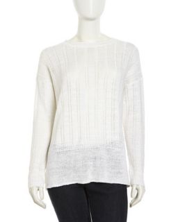 Long Sleeve Linen Knit Sweater, White