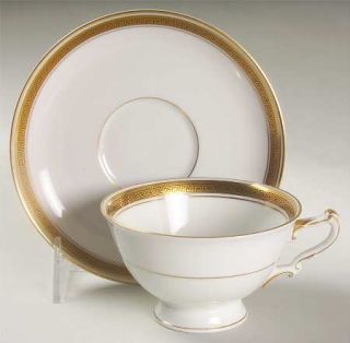 Heinrich   H&C Golden Key Footed Cup & Saucer Set, Fine China Dinnerware   Gold