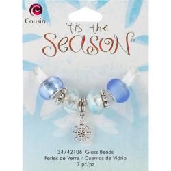 Tis The Season Large Hole Beads  Snowflake Glass/metal 7/pkg