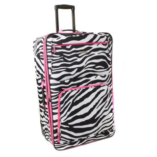 Rockland Pink Zebra 28 inch Expandable Rolling Upright Luggage (Pink zebraWeight 8.6 poundsTwo front full size zipper secured pocketsPush button self locking internally stored retractable handle systemSide grip handlesWheeled YesWheel type In line skat