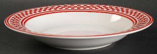 International Classic Checks Red Large Rim Soup Bowl, Fine China Dinnerware   Re