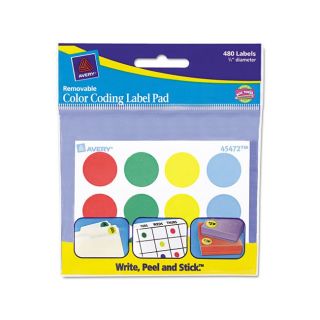 Avery Removable 0.75 inch Round Color Coding Label Pad (480 Label) (Assorted (red, green, yellow, blue)Weight 2 ouncesModel AVE45472Quantity 40 sheets per unit x 12 labels per sheet (480 labels total)Label Size 0.75 inch in diameterClean and efficient