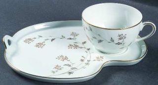 Noritake Andrea Snack Plate & Cup Set, Fine China Dinnerware   Gold Flowers, Gra